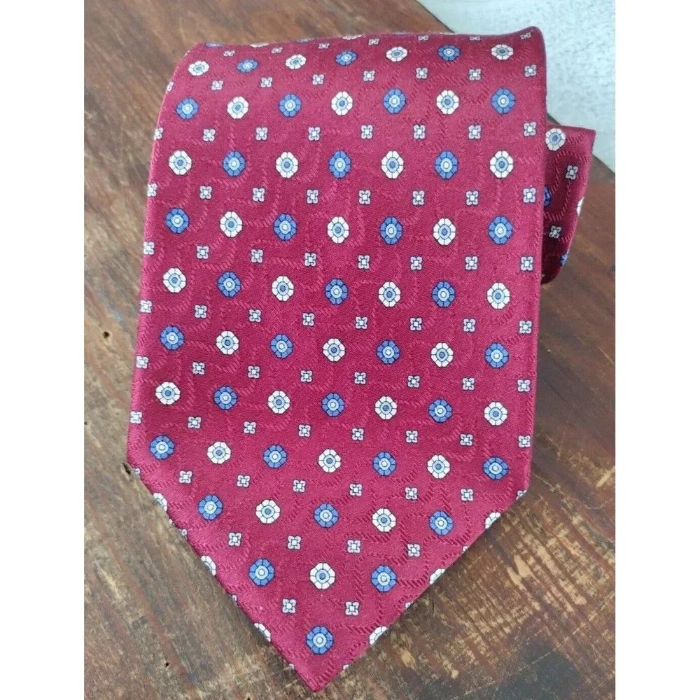 100% Silk Tie Necktie Mini Floral Vintage Hathaway Men's Red Blue White